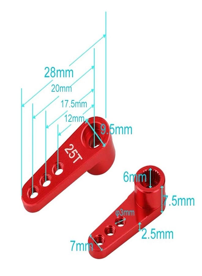 Share Goo ShareGoo 2PCS Metal 25T Servo Horn M3 Threads Steering Arm Server Rocker Compatible with Futaba Savox Power HD HSP Servos Motor 1/8 1/10 RC Car Truck,Red - Image 5